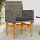 Garden chairs 2 pcs with cushions poly rattan and solid wood grey