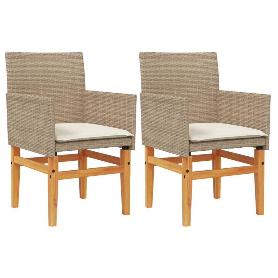 Tuinstoelen 2 St Met Kussens Poly Rattan En Massief Hout Beige