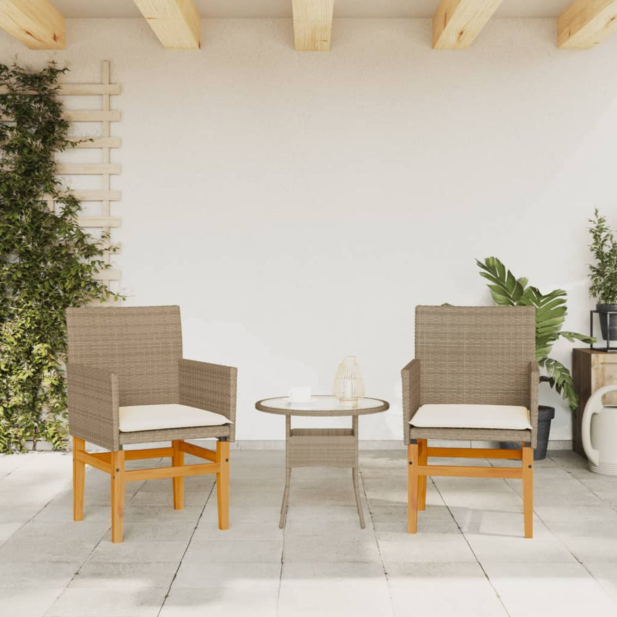 Tuinstoelen 2 St Met Kussens Poly Rattan En Massief Hout Beige