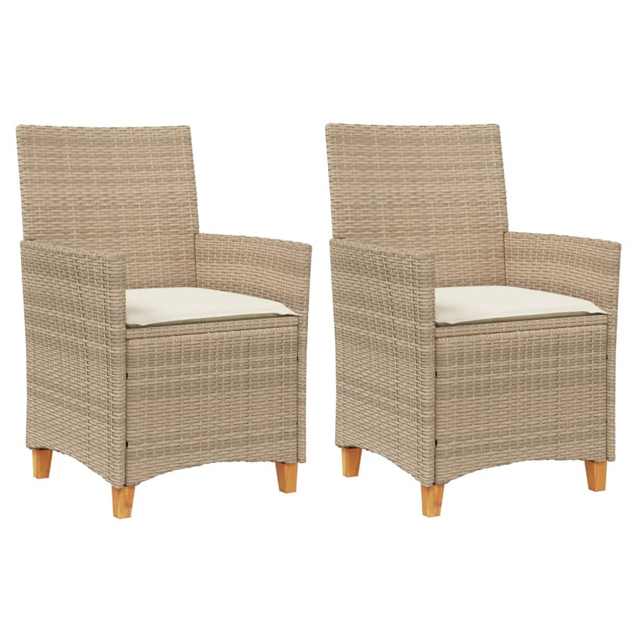 Tuinstoelen 2 St Met Kussens Poly Rattan En Massief Hout Beige