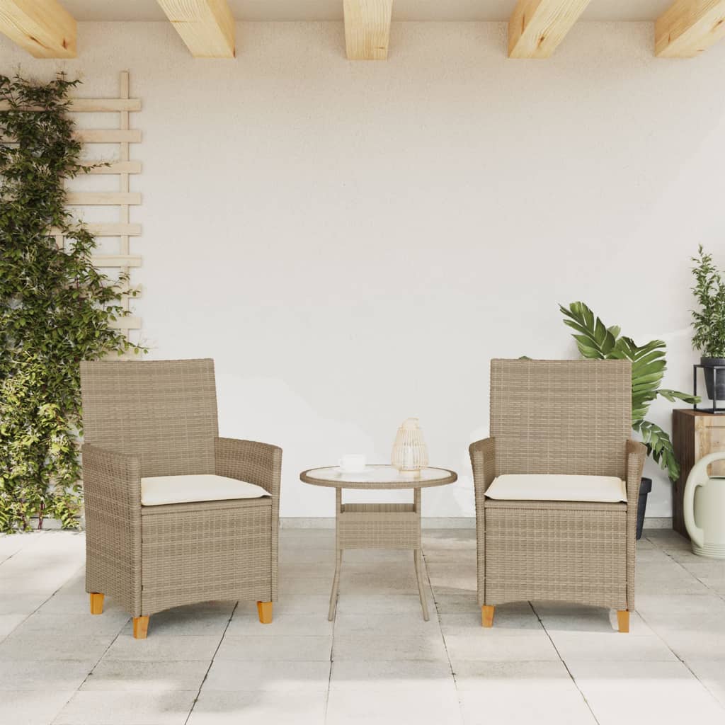 Tuinstoelen 2 St Met Kussens Poly Rattan En Massief Hout Beige