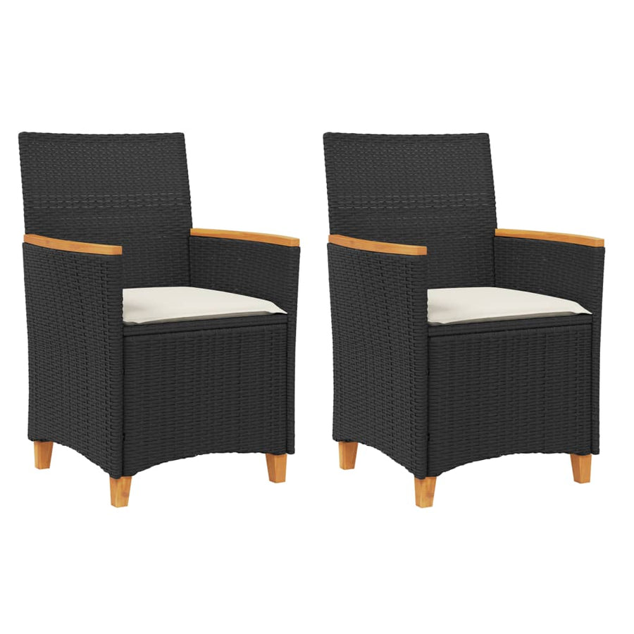 Tuinstoelen 2 St Met Kussens Poly Rattan En Massief Hout Zwart