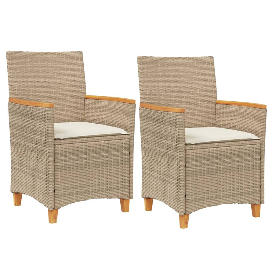 Tuinstoelen 2 St Met Kussens Poly Rattan En Massief Hout Beige