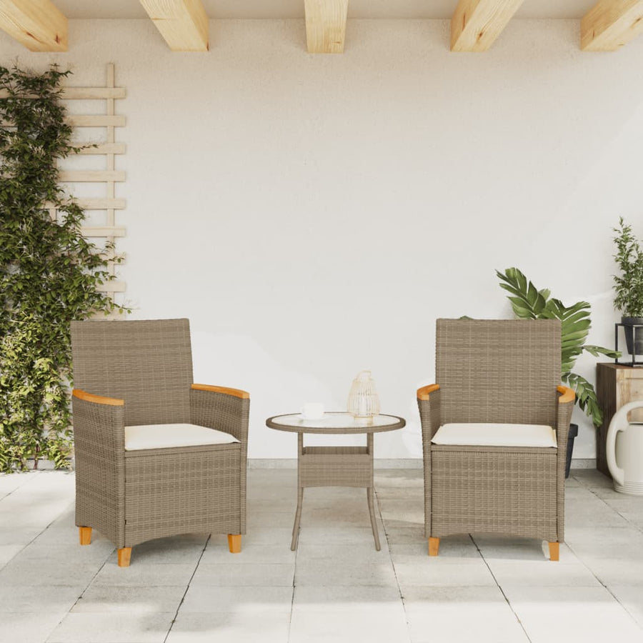 Tuinstoelen 2 St Met Kussens Poly Rattan En Massief Hout Beige