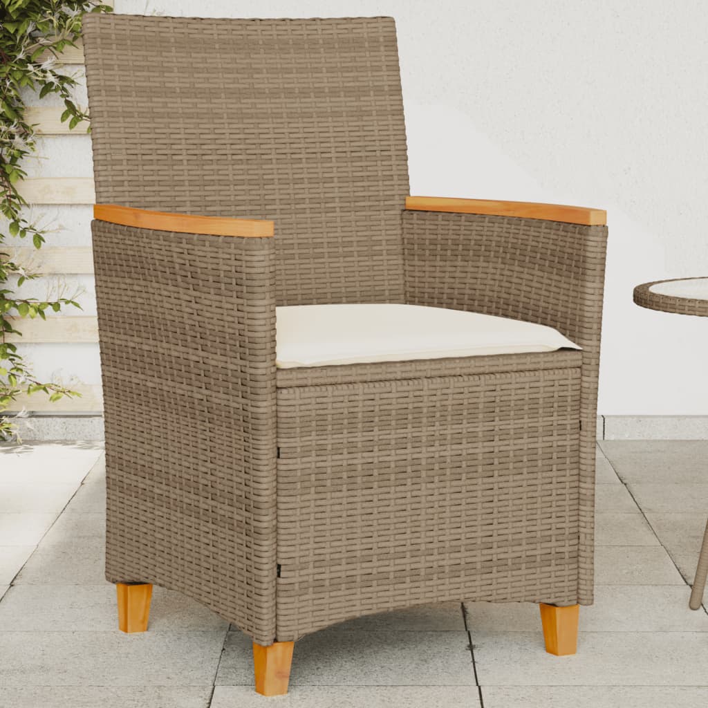 Tuinstoelen 2 St Met Kussens Poly Rattan En Massief Hout Beige