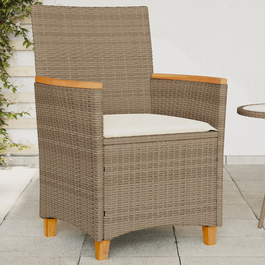 Tuinstoelen 2 St Met Kussens Poly Rattan En Massief Hout Beige