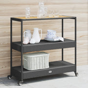 Bartrolley 3-laags poly rattan acaciahout zwart 101x40x100 cm