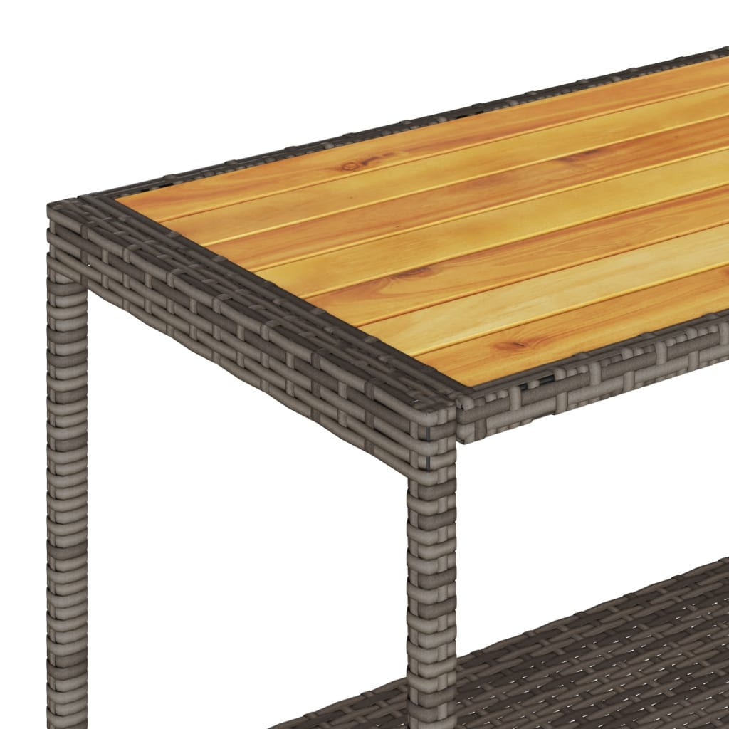 Keukentrolley 3-laags poly rattan en massief acaciahout grijs