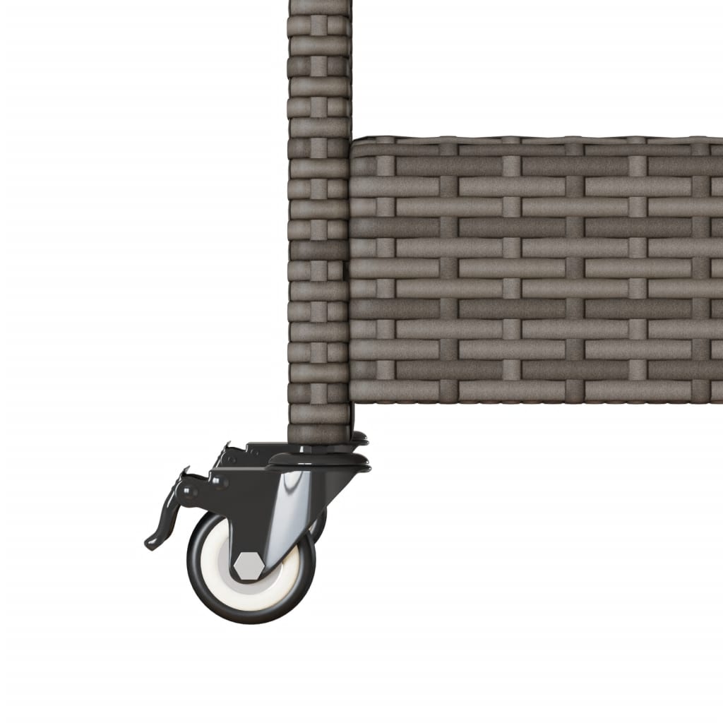 Keukentrolley 3-laags poly rattan en massief acaciahout grijs