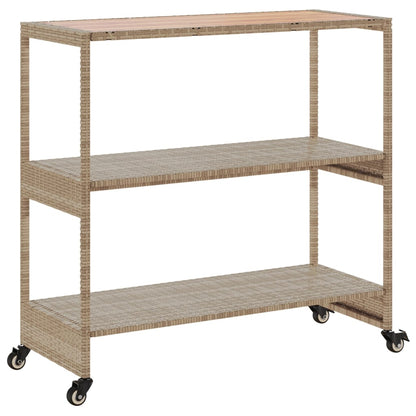 Keukentrolley 3-laags poly rattan en massief acaciahout beige