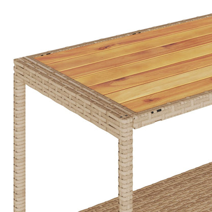 Keukentrolley 3-laags poly rattan en massief acaciahout beige