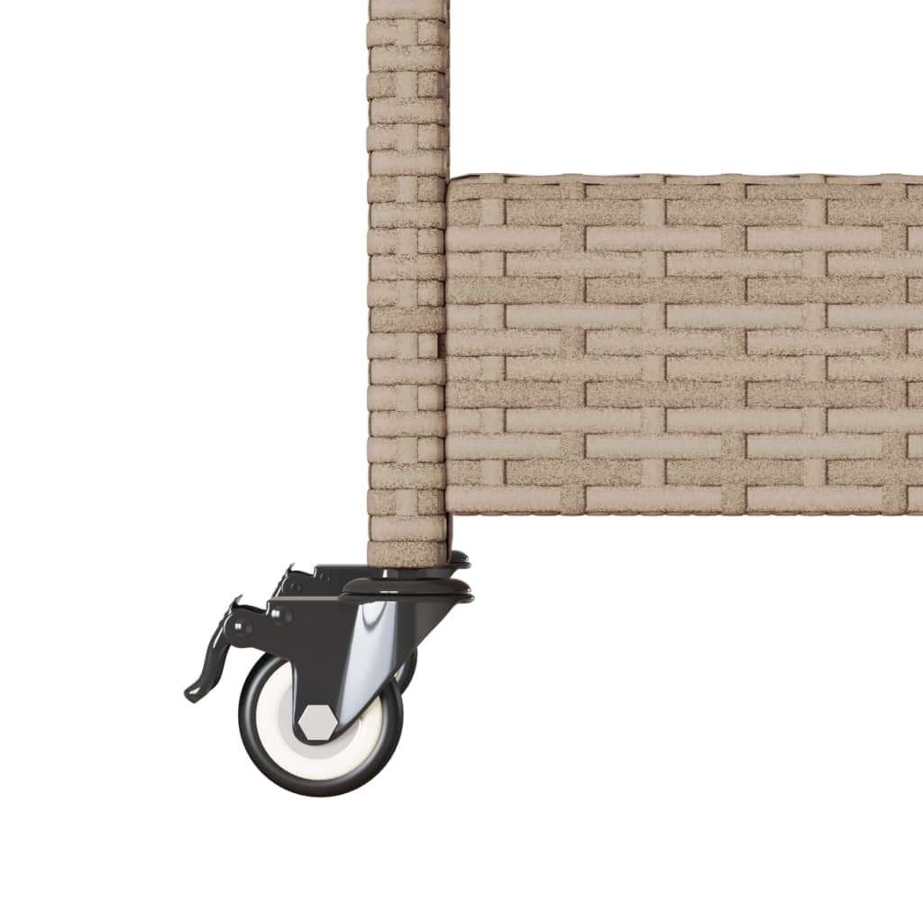Keukentrolley 3-laags poly rattan en massief acaciahout beige