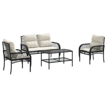 4-delige Loungeset met kussens poly rattan zwart