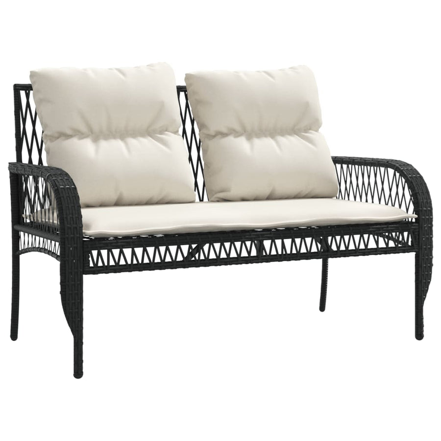4-delige Loungeset met kussens poly rattan zwart