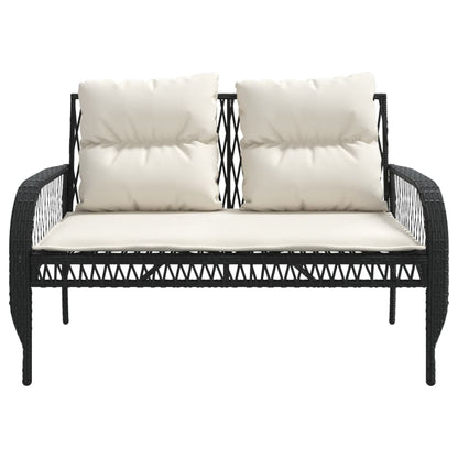 4-delige Loungeset met kussens poly rattan zwart