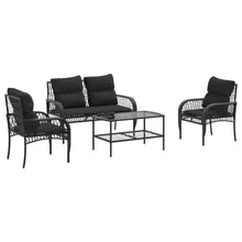 4-delige Loungeset met kussens poly rattan zwart