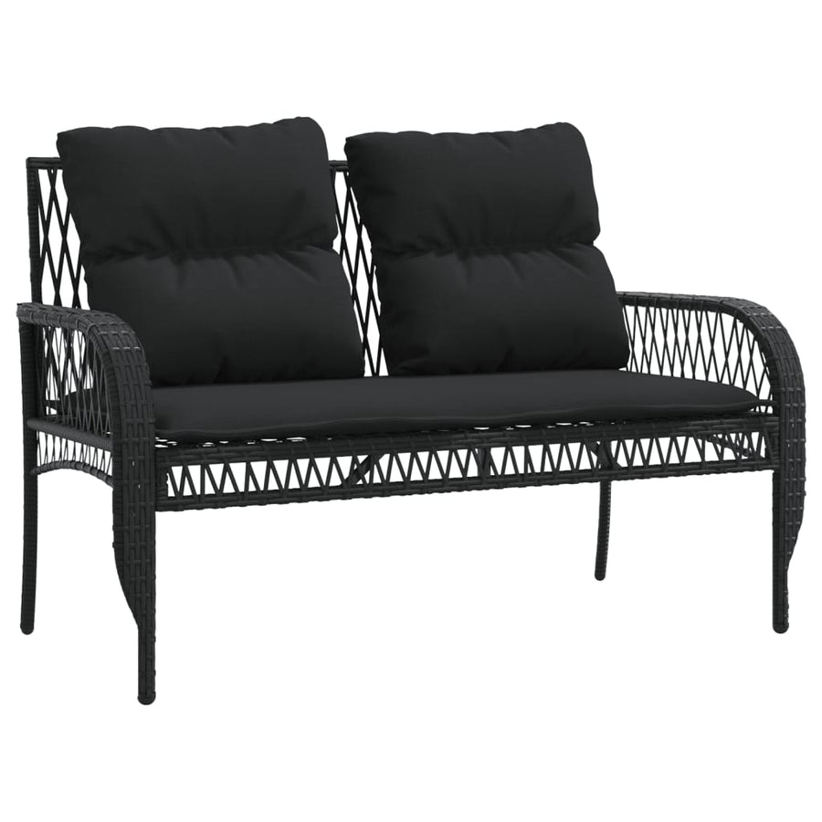 4-delige Loungeset met kussens poly rattan zwart