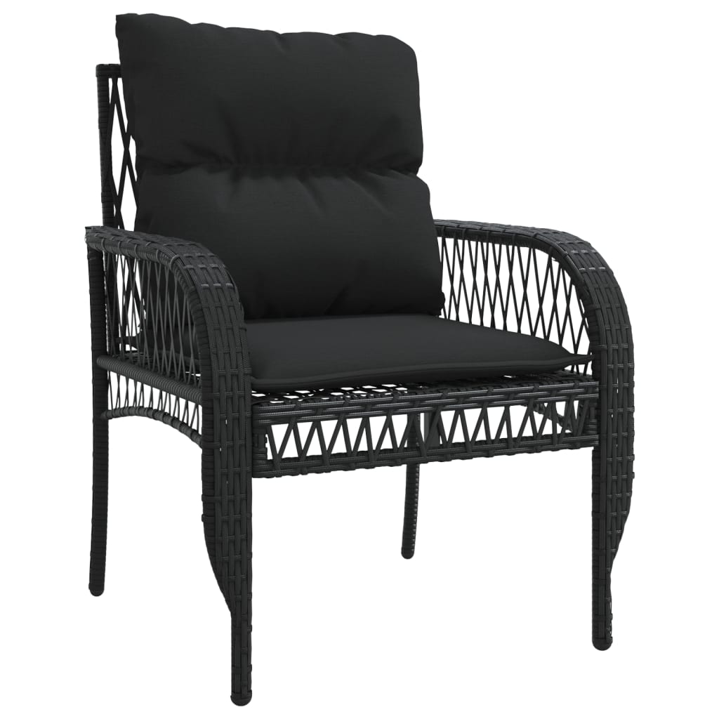 4-delige Loungeset met kussens poly rattan zwart