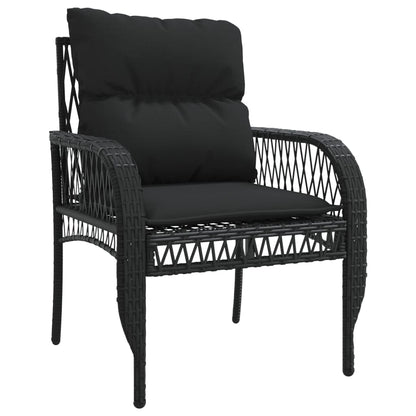 4-delige Loungeset met kussens poly rattan zwart