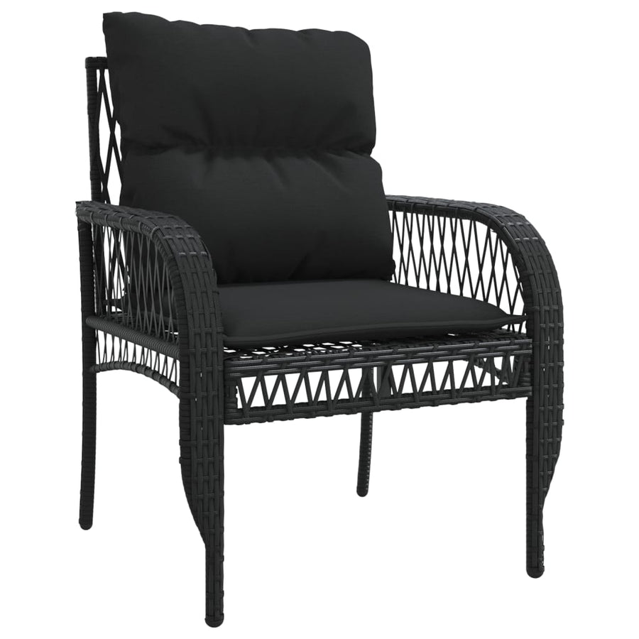 4-delige Loungeset met kussens poly rattan zwart