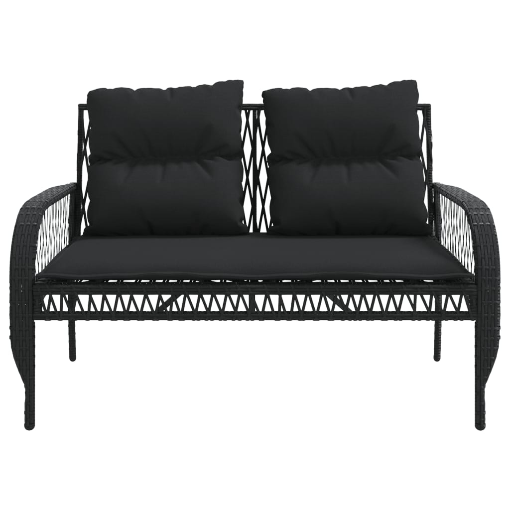 4-delige Loungeset met kussens poly rattan zwart