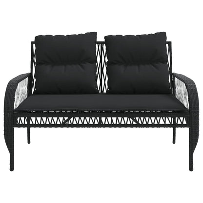 4-delige Loungeset met kussens poly rattan zwart