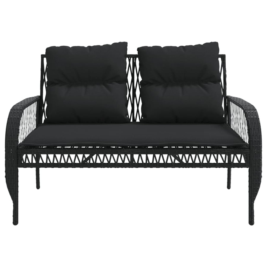 4-delige Loungeset met kussens poly rattan zwart