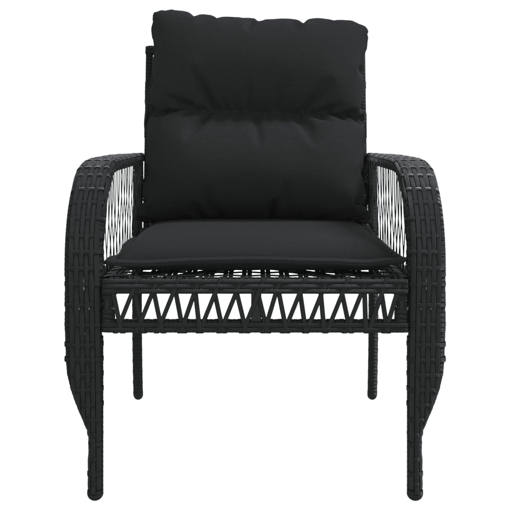 4-delige Loungeset met kussens poly rattan zwart