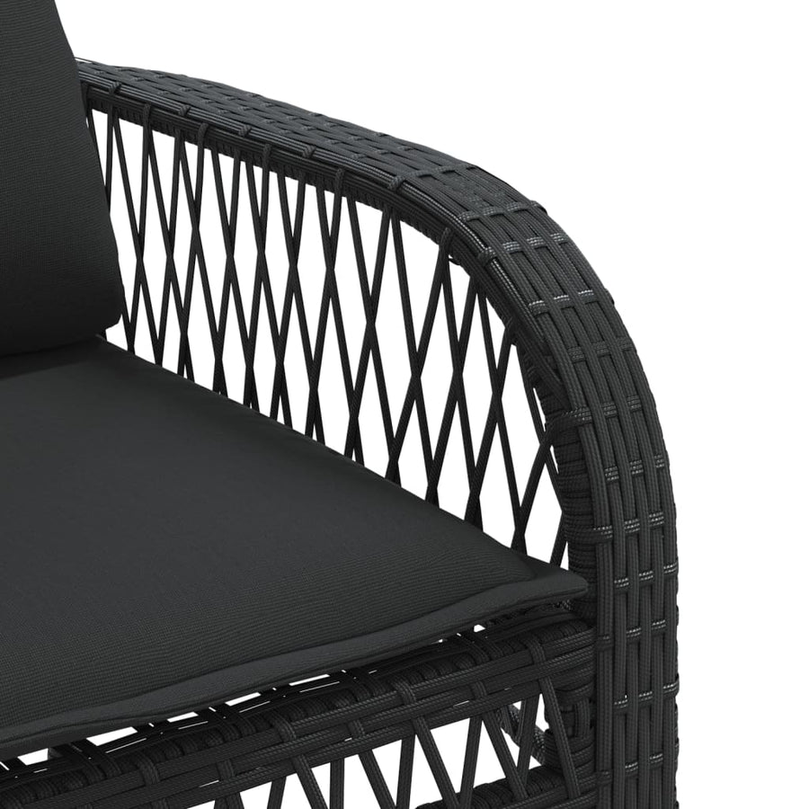 4-delige Loungeset met kussens poly rattan zwart