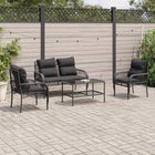4-piece Loungeset with cushions poly rattan black