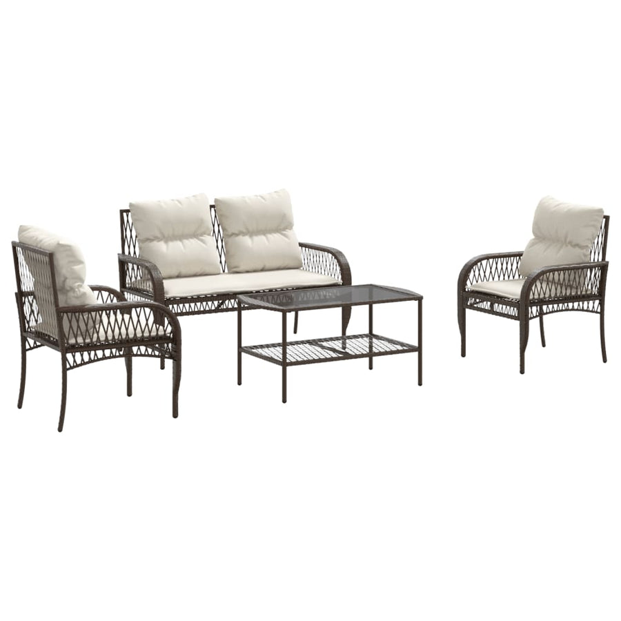 4-delige Loungeset met kussens poly rattan bruin