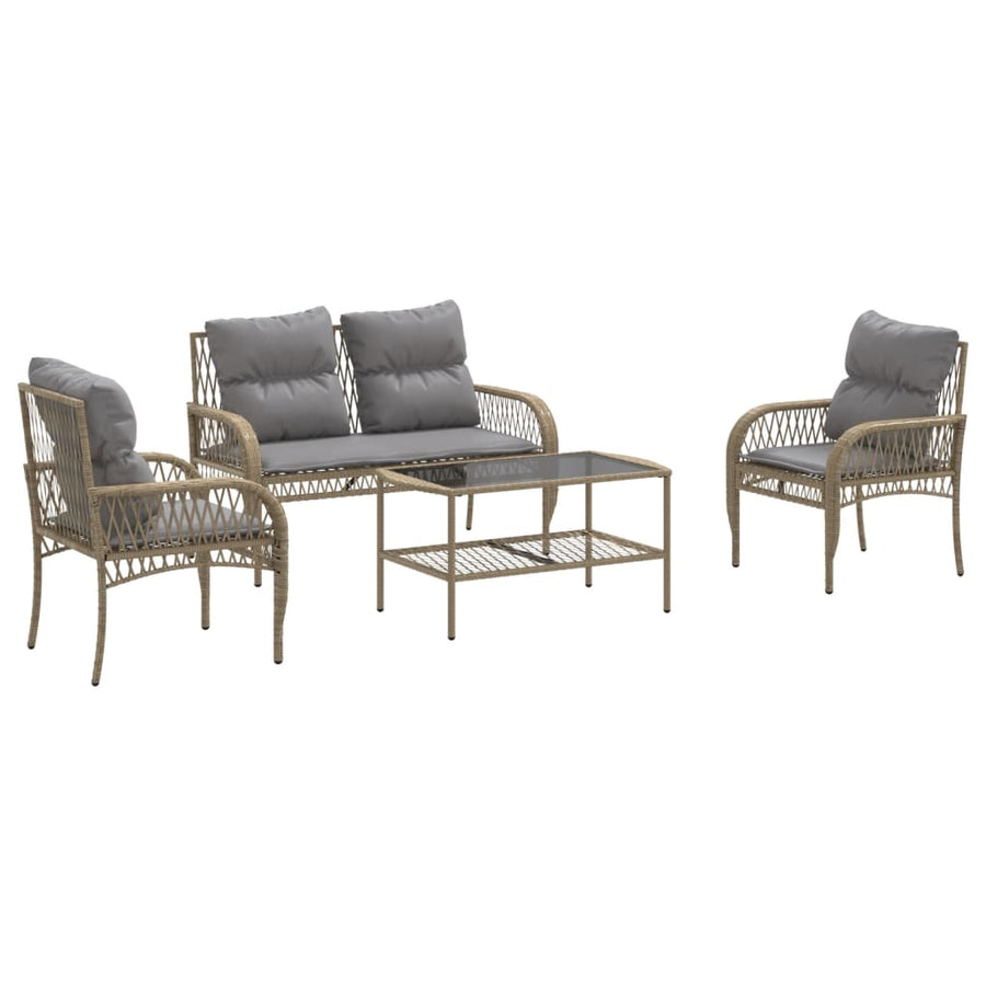 4-delige Loungeset met kussens poly rattan beige
