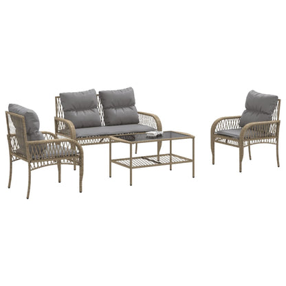 4-delige Loungeset met kussens poly rattan beige