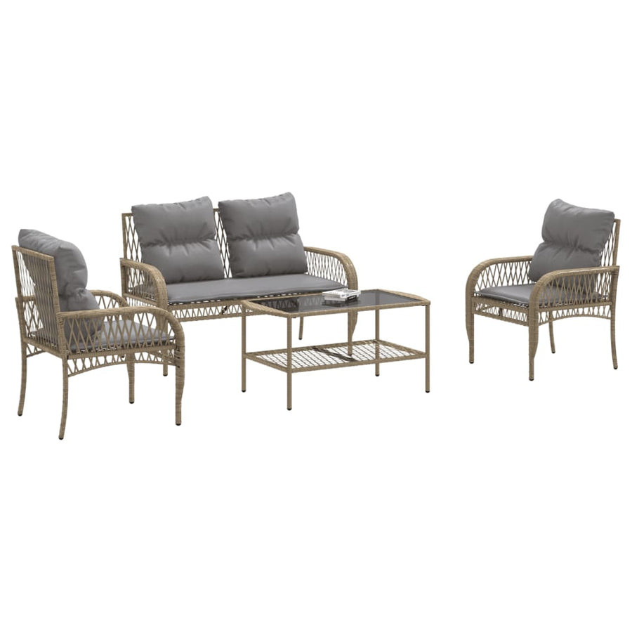 4-delige Loungeset met kussens poly rattan beige