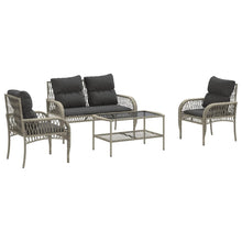 4-delige Loungeset met kussens poly rattan lichtgrijs