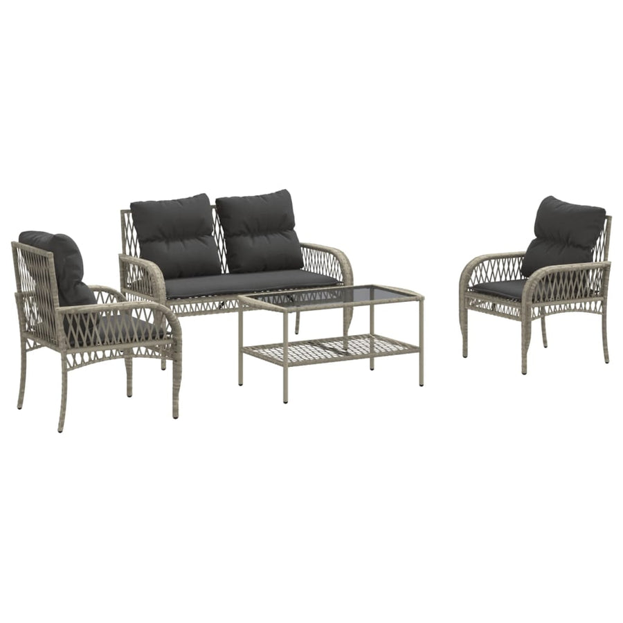 4-delige Loungeset met kussens poly rattan lichtgrijs