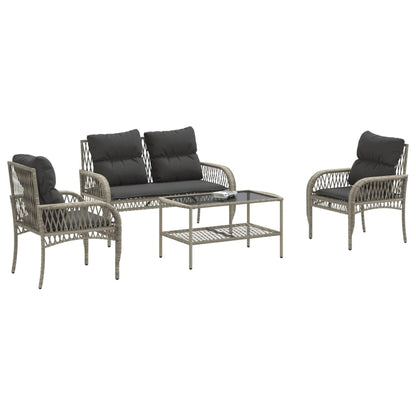 4-delige Loungeset met kussens poly rattan lichtgrijs