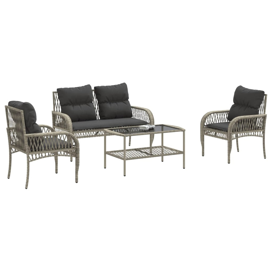 4-delige Loungeset met kussens poly rattan lichtgrijs