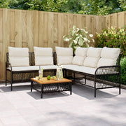 Loungeset poly rattan 2-delig zwart met kussens