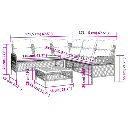2-delige Loungeset met kussens poly rattan grijs