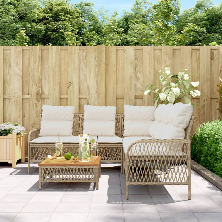2-delige Loungeset met kussens poly rattan beige