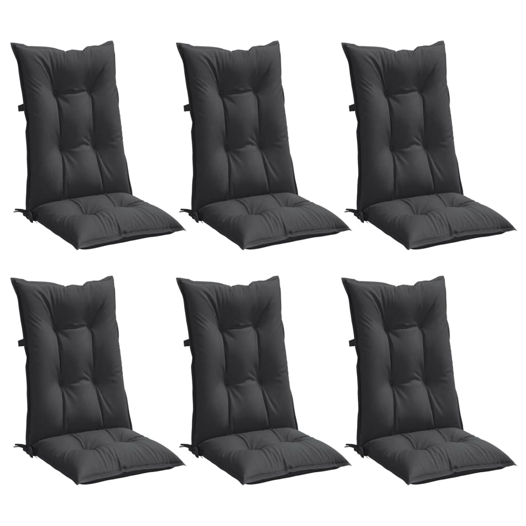 Stoelkussens 6 st hoge rug 120x50x7 cm stof gemêleerd antraciet