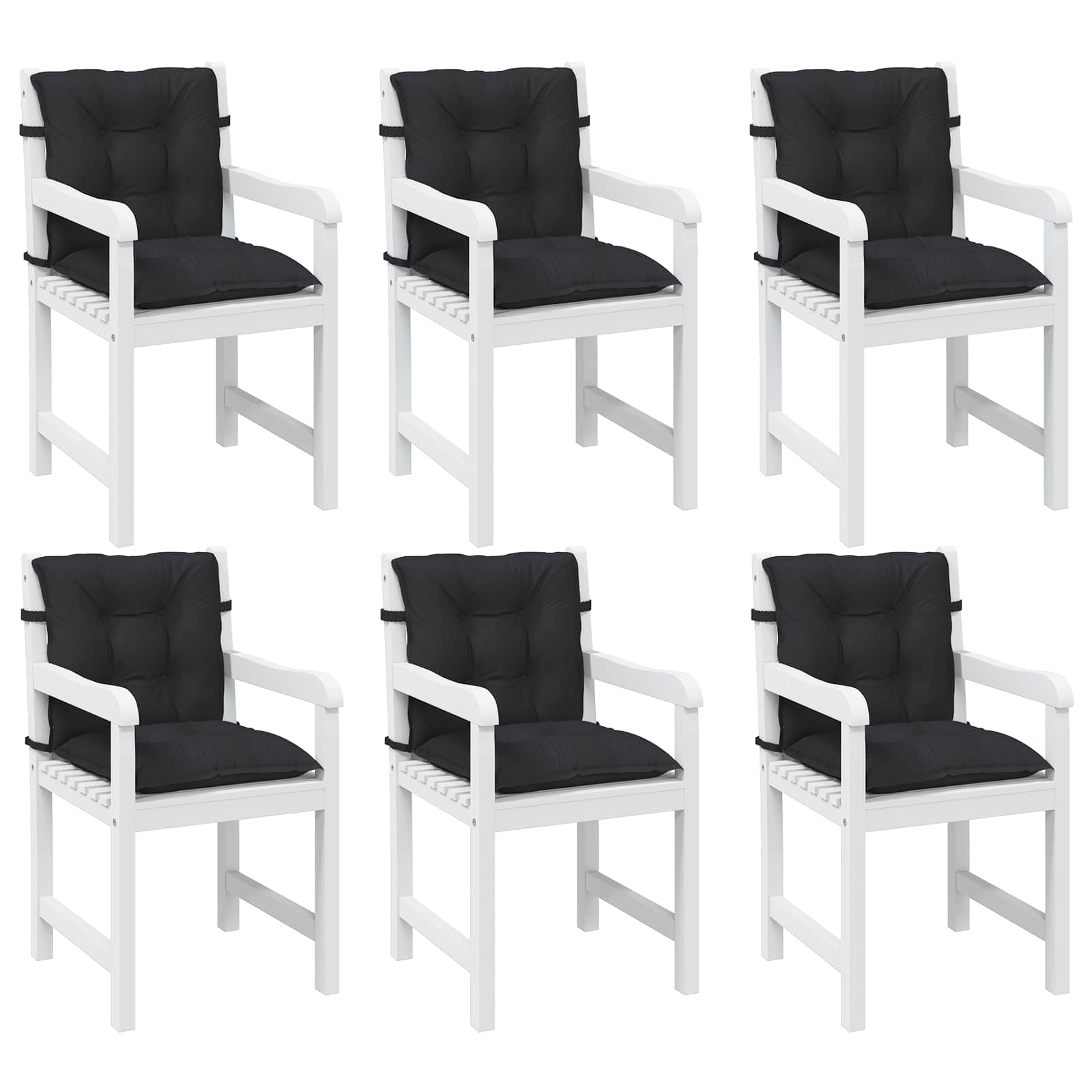 Laagrug Stoelkussens Set 6 pcs Melange Zwart 100 x 50 x 7 cm