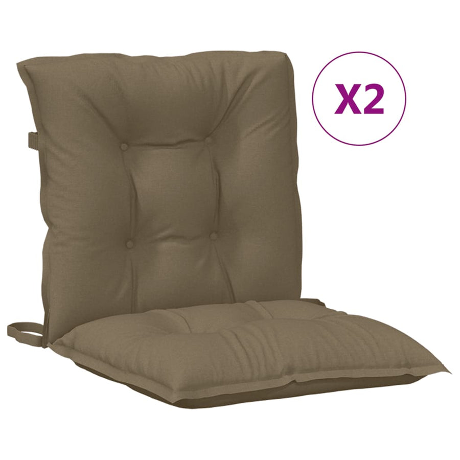 Stoelkussens 2 st lage rug 100x50x7 cm stof gemêleerd taupe