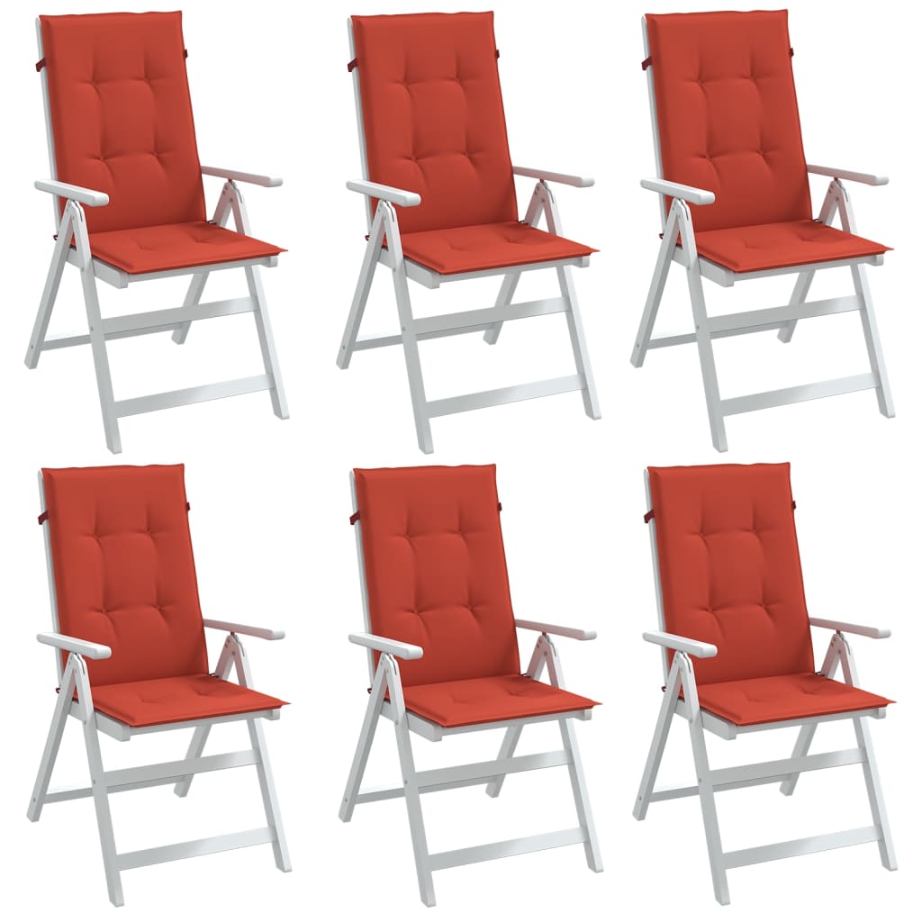 Stoelkussens 6 st hoge rug 120x50x4 cm stof gemêleerd rood