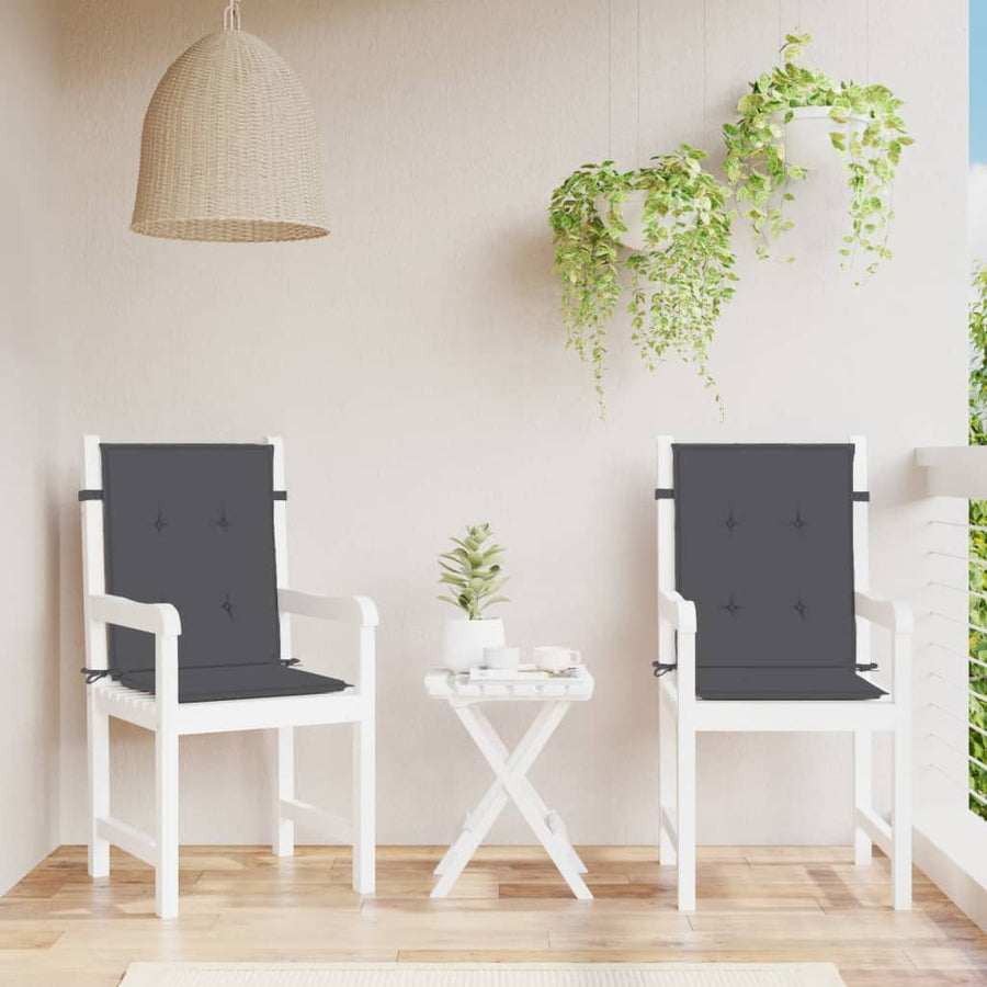 Stoelkussens 2 st lage rug 100x50x4 cm stof gemêleerd antraciet