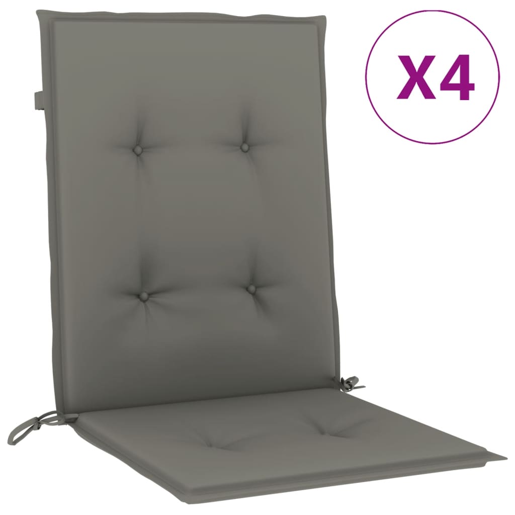 Stoelkussens 4 st lage rug 100x50x4 cm stof donkergrijs