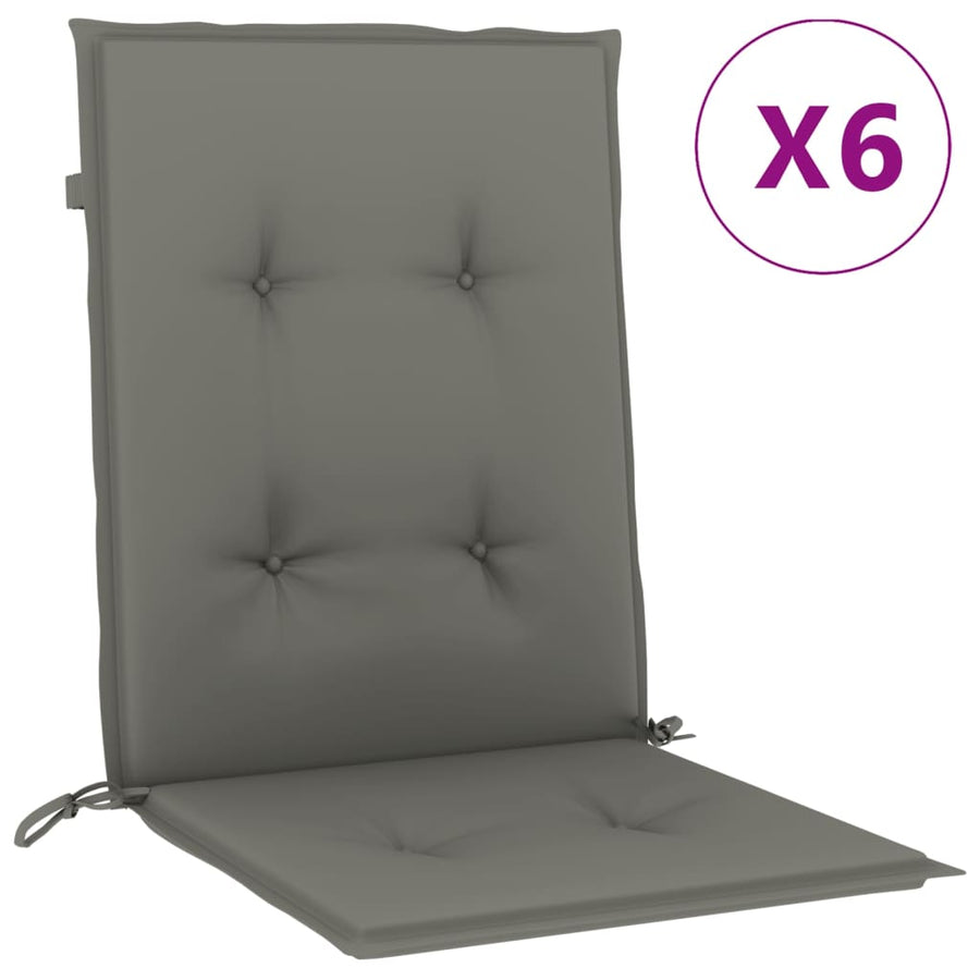 Stoelkussens 6 st lage rug 100x50x4 cm stof donkergrijs