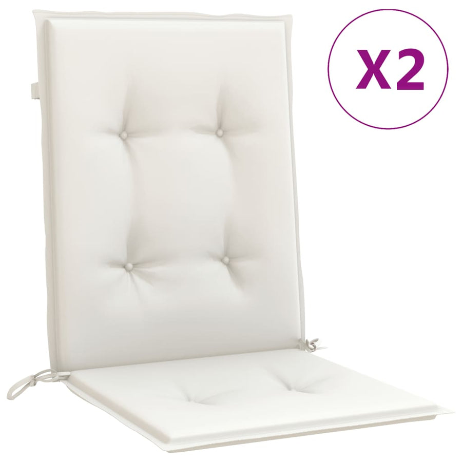 Stoelkussens 2 st lage rug 100x50x4 cm stof gemêleerd crème