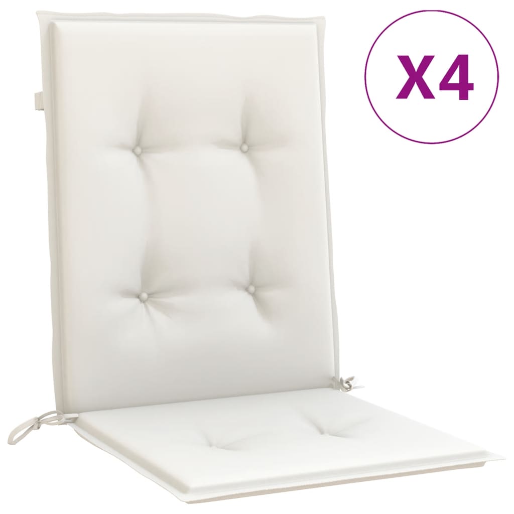Stoelkussens 4 st lage rug 100x50x4 cm stof gemêleerd crème